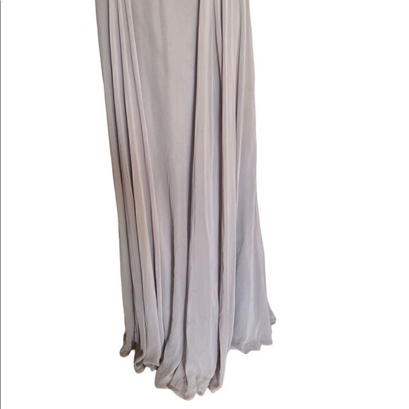 Dessy Collection Lux Off the Shoulder Maxi Dress Taupe Size 4 - Picture 4 of 11